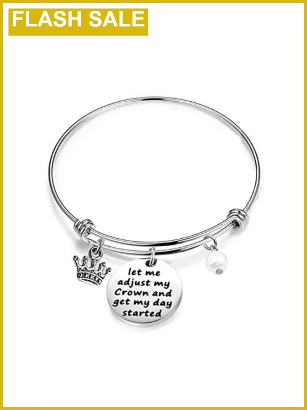 Stainless Steel Inspirational Crown Charm Bangle Bracelet Gift